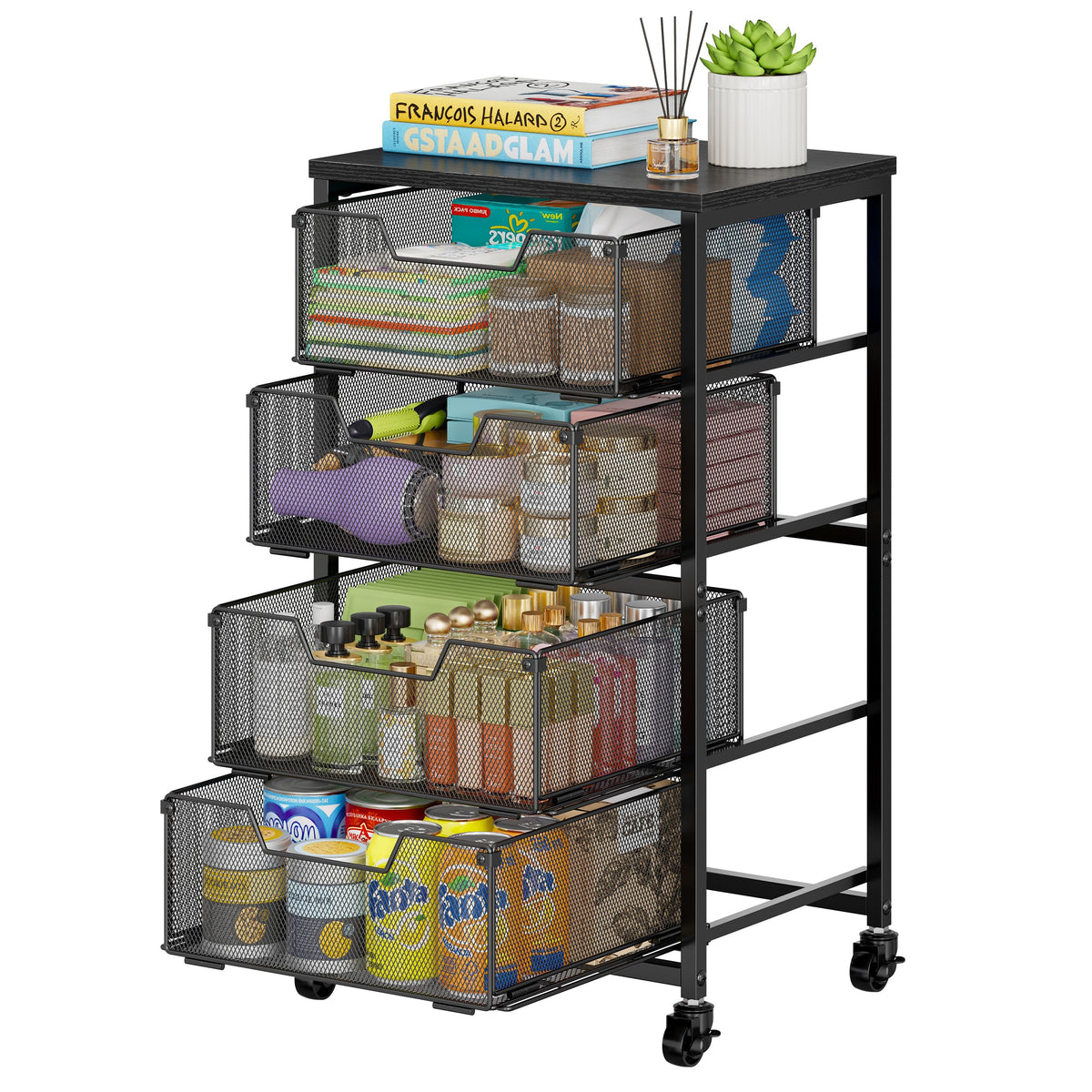 Storage Drawer Cart with Wood Top, 150 LBS Heavy Duty - Image 1