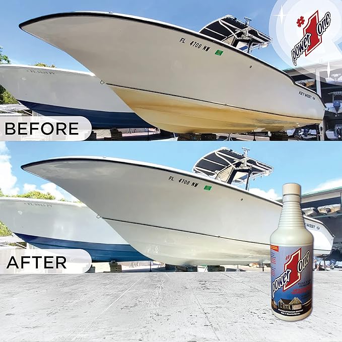 Boat Hull Cleaner for Fiberglass & Gel Coat - Removes Waterline Stains, Rust & Marine Mineral Buildup - Professional Marine-Grade Formula - Made in the USA