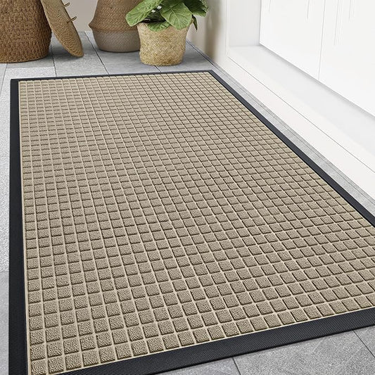 Smiry Front Door Mat Outside Entrance, Heavy Duty Natural Rubber Doormat, Non Slip, Trap Dirt and Moisture, Easy Clean, Low Profile Welcome Floor Mats for Indoor Outdoor Entry, 70x46.5 Inch, Beige