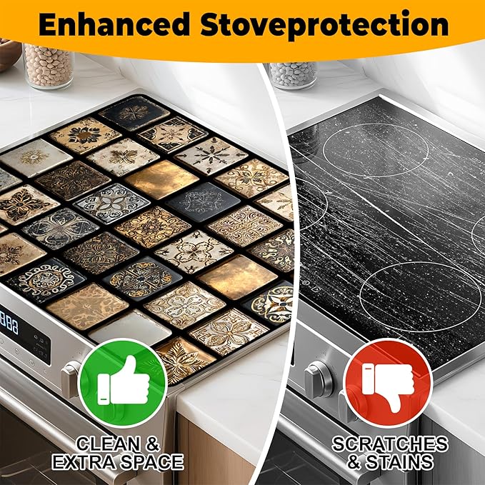 Stove Top Cover Flower Gas Stove Top Cover for Home Decoration Kitchen Pad Non-Stick Washable Cooktop Covers Countertop Protector Keep Stove Clean (Brown, 30L"x21W")