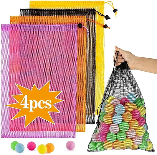 4PCS Colorful Mesh Drawstring Bag - Mesh Bag 18x12 Inch Breathable Nylon Mesh Storage Bag with Drawstring Closure Lightweight Net Organizer for Travel, Home, Gym, Daily Essentials
