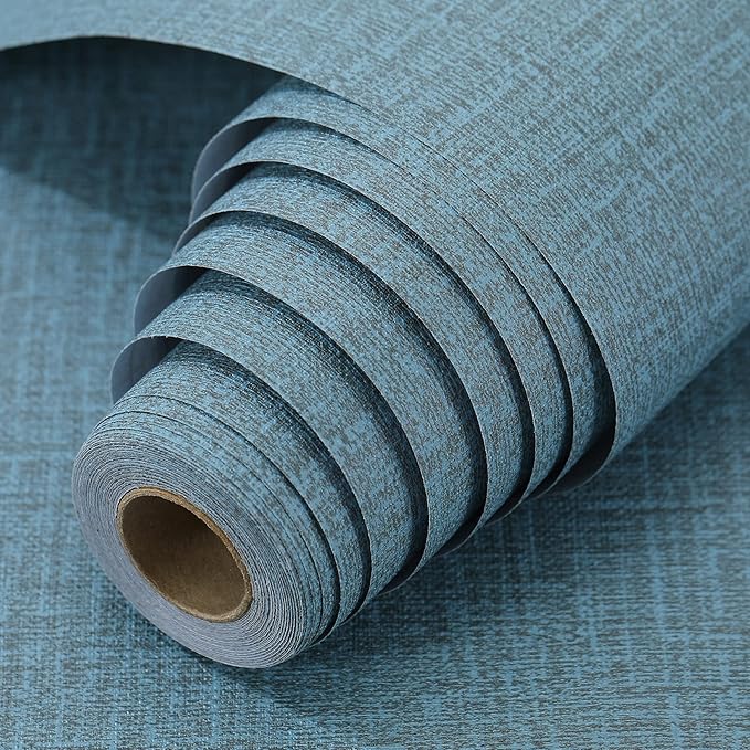 Peel and Stick Wallpaper Blue Grass Cloth Wall Paper - 15.7 x 300 Inch Self Adhesive Wallpaper Peel and Stick, Easy to Paste Wall Contact Paper for Stand Liner, Table and Door Makeover Decor