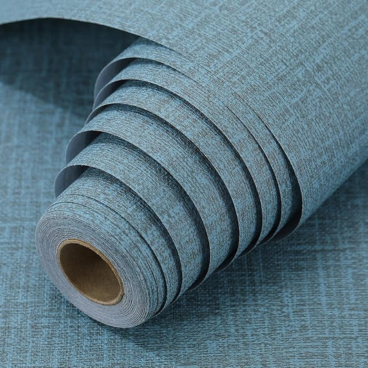 Peel and Stick Wallpaper Blue Grass Cloth Wall Paper - 15.7 x 98 Inch Self Adhesive Wallpaper Peel and Stick, Easy to Paste Wall Contact Paper for Stand Liner, Table and Door Makeover Decor