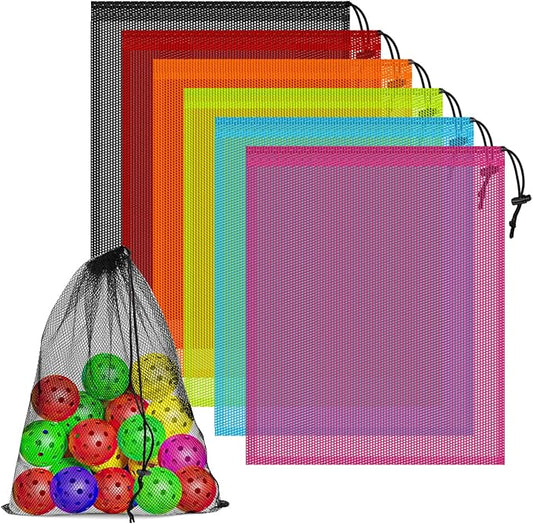 6PCS Multicolor Mesh Bag Drawstring, 14 x 17 Inch Net Bag with Lock, Multipurpose Storage Bags for Gym, Laundry, Balls, Beach and Toys