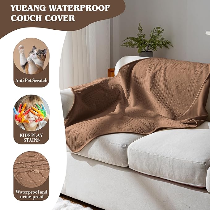 Waterproof Recliner Chair Cover - Washable Double-Sided Velvet and Pattern Reversible Cover for Couch, Bed, Sofa Protection for Dogs, 30x40in/Brown