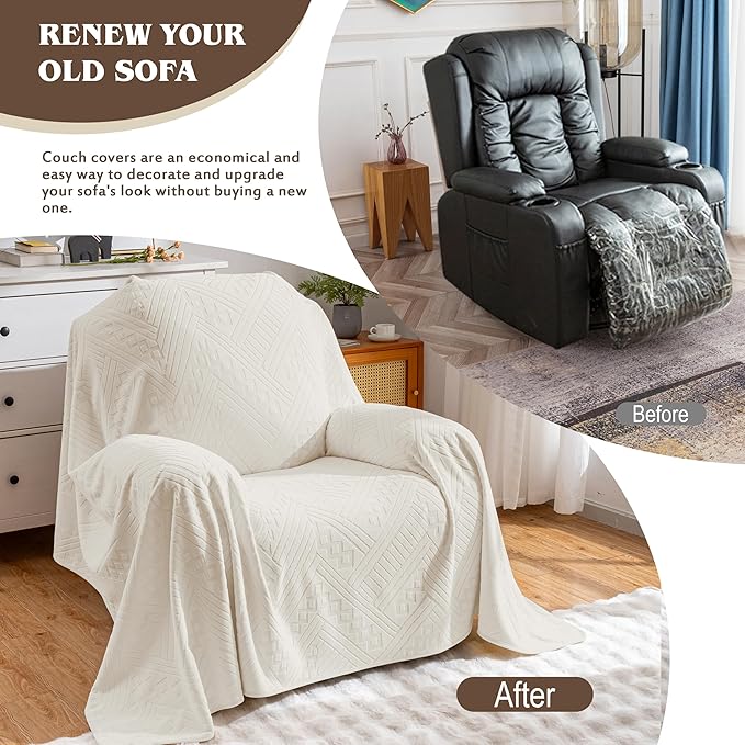 Waterproof Recliner Chair Covers, Anti-Slip Reclining Chair Covers, Pet-Friendly, Washable, Durable and Breathable Couch Covers – Reversible Design for Sofa Protection (71x71in/Beige)