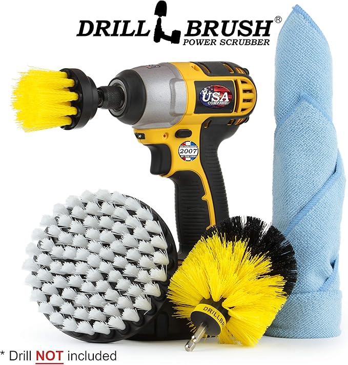Cleaning - Bathroom Accessories - Drill Brush - Shower Cleaner - Shower Curtain - Shower Door - Shower Curtain - Bathtub - Cast Iron - Bath Mat - Tile - Grout Cleaner - Microfiber Cleaning Cloth