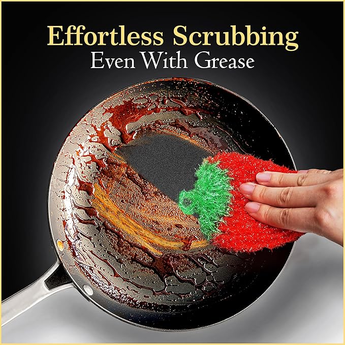 Fun Dish Scrubber by Dish Scrubbie (3PK Mix) - Fruit Shaped Kitchen Sponge Washing Dishes - Reusable Sponges for Scrubbing, Cleaning, Dishwashing - No Odor Sponges Kitchen Scrubbers