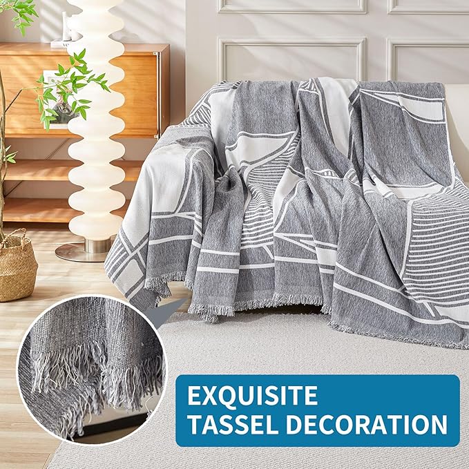 HAOMAIJIA Non Slip Couch Cover Sofa Covers for 3 Cushion Couch Washable sectional Couch Covers for Dogs pet Furniture Protector Couch Cover Blanket for Living Room (Grey-Cream, 71"x134")