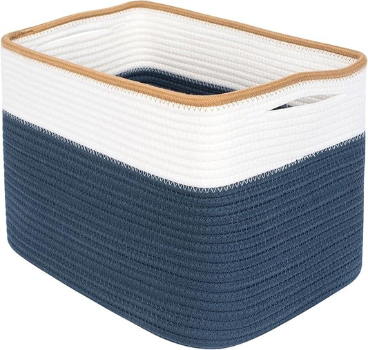 MINTWOOD Design Storage Basket for Shelves, Decorative Baskets for Organizing, Book Basket, Storage Cube Bin Box, Woven Closet Organizer, Pantry Closet and Shoe Basket, Prussian Blue