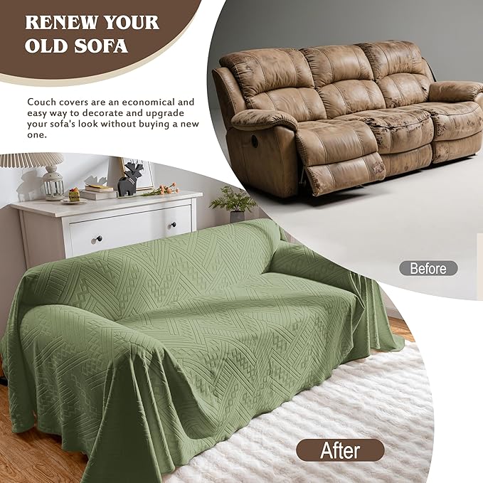 Waterproof Couch Cover, Reversible, Pet-Friendly, Washable and Anti-Slip Couch Covers for Sofa Protection with 4 Cushions, Sofa Slipcovers for Dogs and Cats (71×150in/Green)