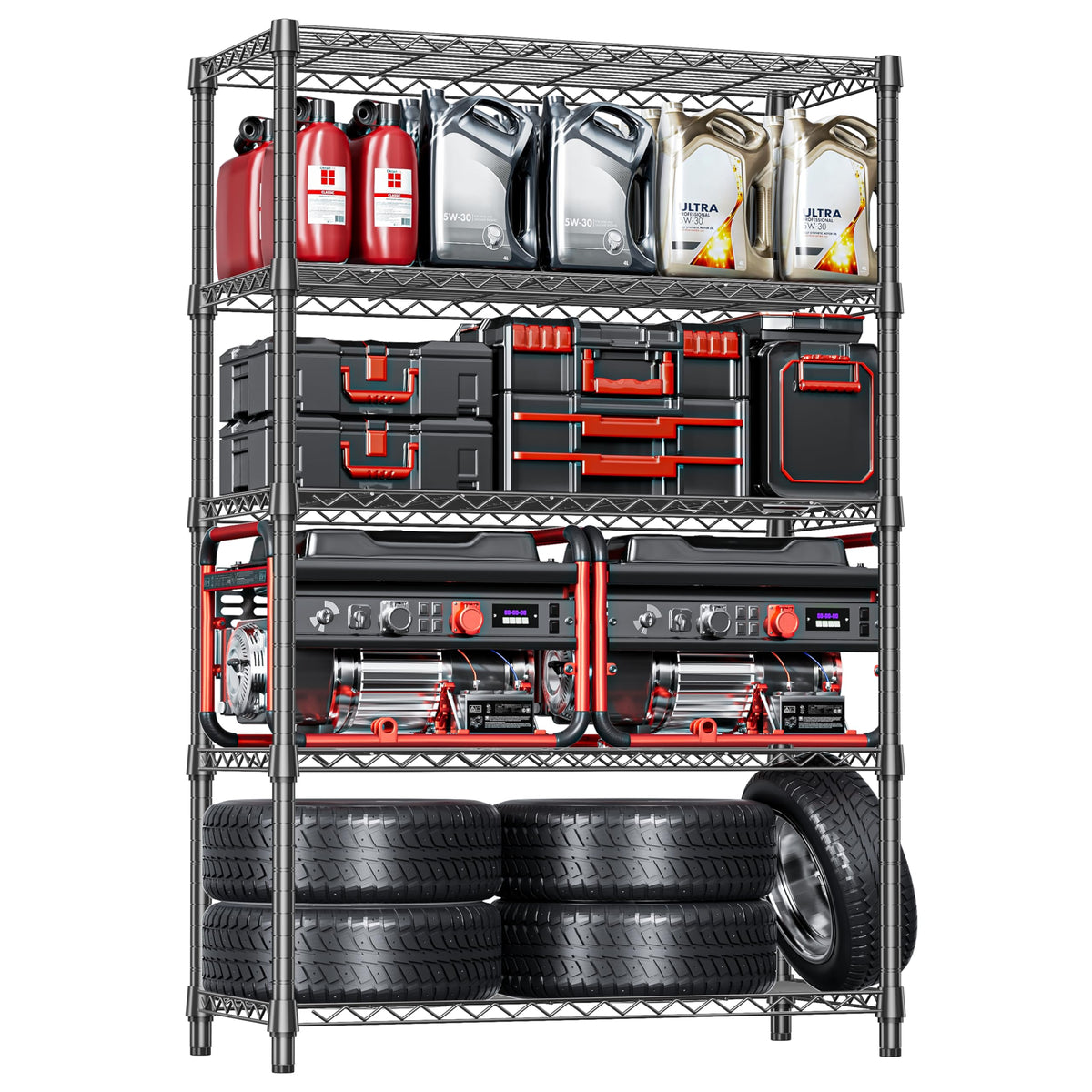 5-Tier Heavy Duty Metal Storage Shelving Unit (Black - Image 1