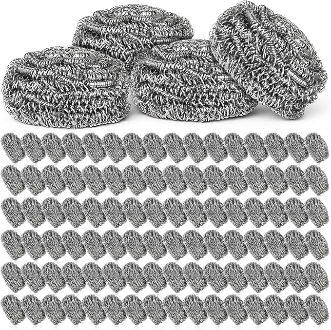 SHENLIU 100 Pieces Steel Wool Scrubber, 15 Gram Metal Scourers Stainless Steel Scrubber Bulk for Cleaning Kitchen Bathroom Household and More