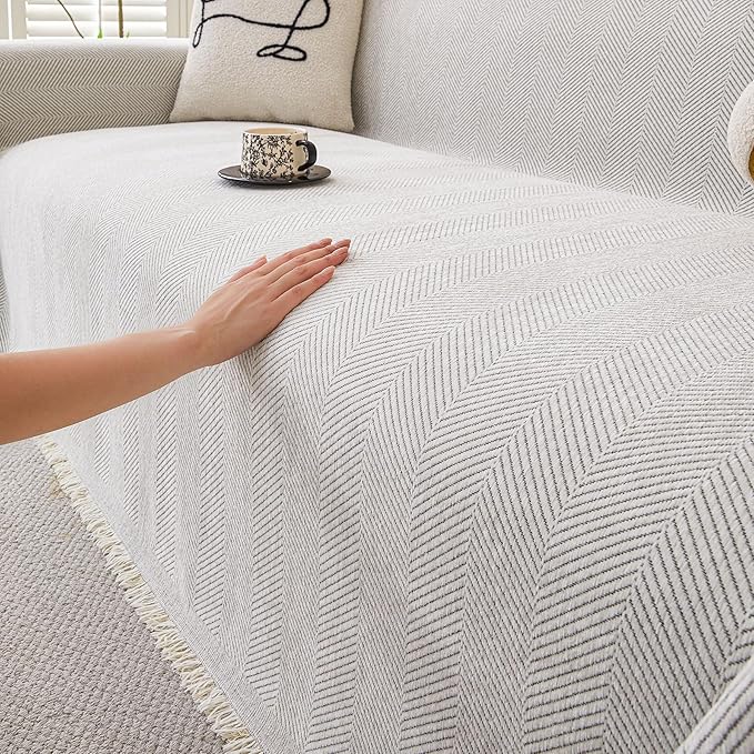HAOMAIJIA Non Slip Couch Cover Sofa Covers for 2 Cushion Couch Washable sectional Couch Covers for Dogs pet Furniture Protector Couch Cover Blanket for Living Room (Off White, 71"x102")