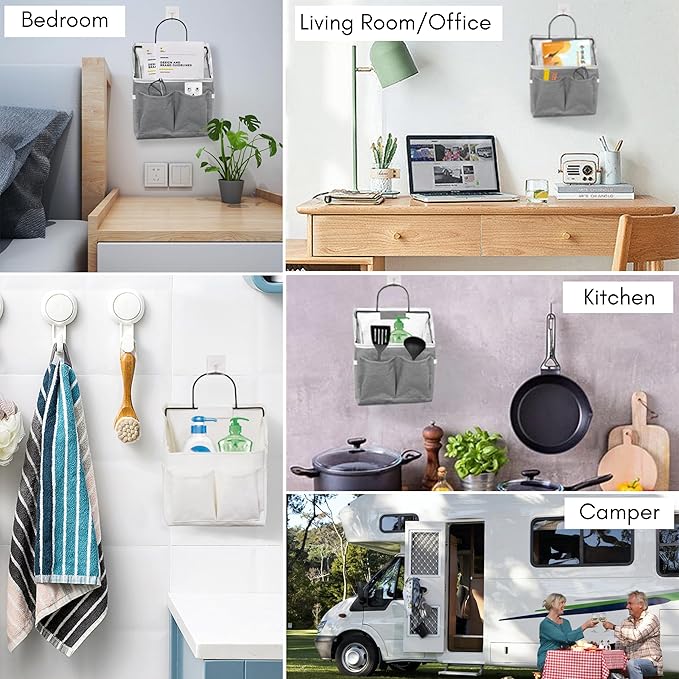 4pcs Wall Hanging Storage Bag, Wall Hanging Baskets for Organizing as Over the Door Organizer, Wall File Organizer, Rv Storage and Organization. For Bedroom, Office, Camper (Gray-Upgraded)