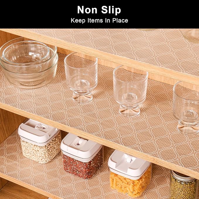 Cooyes Shelf Liner for Kitchen Cabinets Waterproof Kitchen Cupboard Liner Plastic Drawer Mats EVA Material Non Adhesive Fridge Mats for Shelves（17.5" W x 78.7" L）