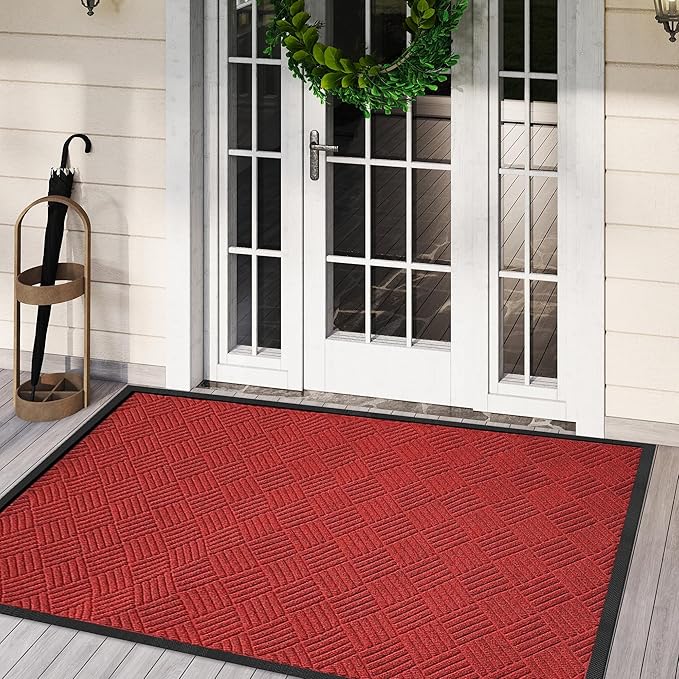 tonchean Front Door Mat, 60" x 36" Heavy Duty Indoor Outdoor Doormat, Non-Slip Door Mat Indoor Entrance, Rubber Backing Low Profile Mat, Commercial Entrance Doormat for Patio Porch, Red