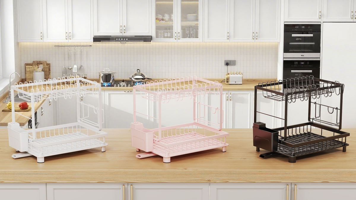 2-Tier Dish Drying Rack for Kitchen Counter, Space-Saving, Black - Image 8