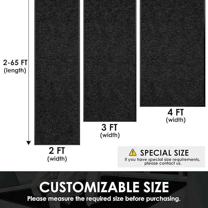 4′ x 14′ Front Door Mat Indoor Outdoor Entrance, Commercial Floor Mat Heavy Duty Dirt Trapper Entryway Doormat, Custom Size Non Slip Rubber Backing Welcome mat, Door Mat for High Traffic Area