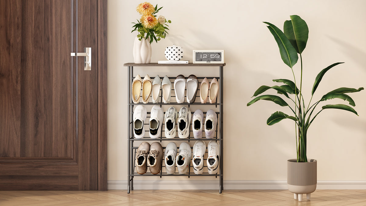 JZM Shoe Rack Storage, Narrow 4 Tier Metal Shoe Storage Shelf - Image 8