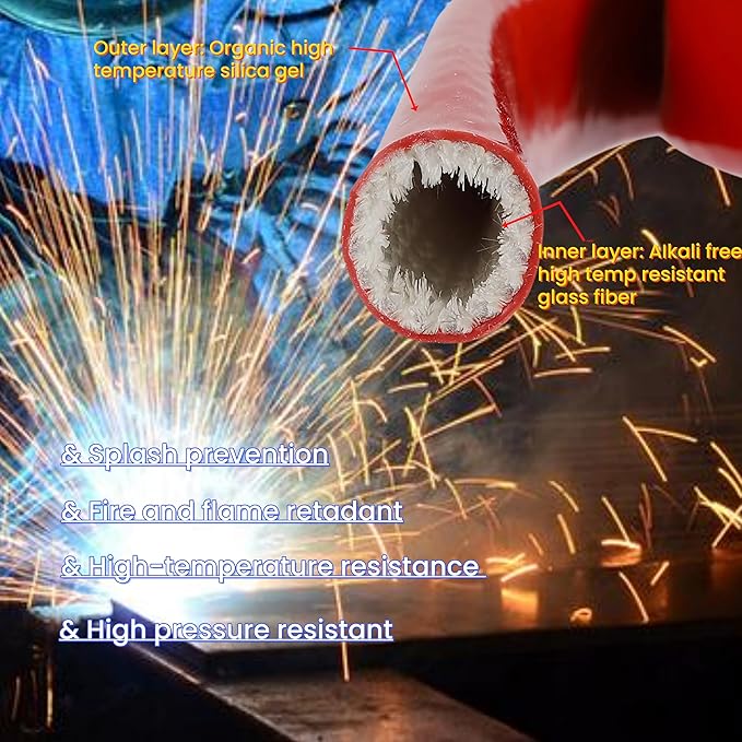 1/2"(12mm) ID Heat Shielded Fire Thermo Armor Fire Sleeve Silicone Coated Fiberglass for Automotive Hose Lines & Electrical Wiring Red, 5 feet