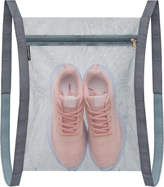 Shoe Drying Bag, Sneaker Bags for Dryer, Bag for Drying Shoes, Reusable Shoe Dryer Mesh Bags, Honeycomb Net Laundry Bags with Zipper & Strap for Washing Machine, Shoes, Clothing, 15.7x13.8 Inch, Grey