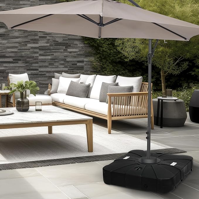 Simple Deluxe Offset Patio Wheels Cantilever Umbrella Base Stand Filled with 220 Lbs Water or 410 Lbs Sand, 33"X33"X6.7", Black