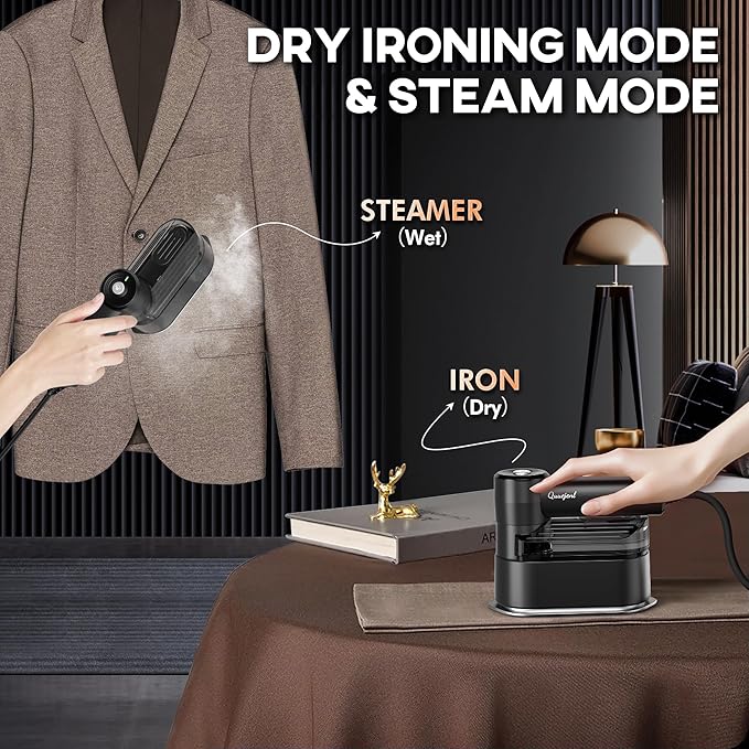 Travel Steamer for Clothes Small Iron - 1000W Portable Steamer & Mini Iron,10s Fast Heat, Handheld Mini Steamer with 8FT Cord, Foldable Handle, Travel, College Dorm & Home Essentials (Grey)