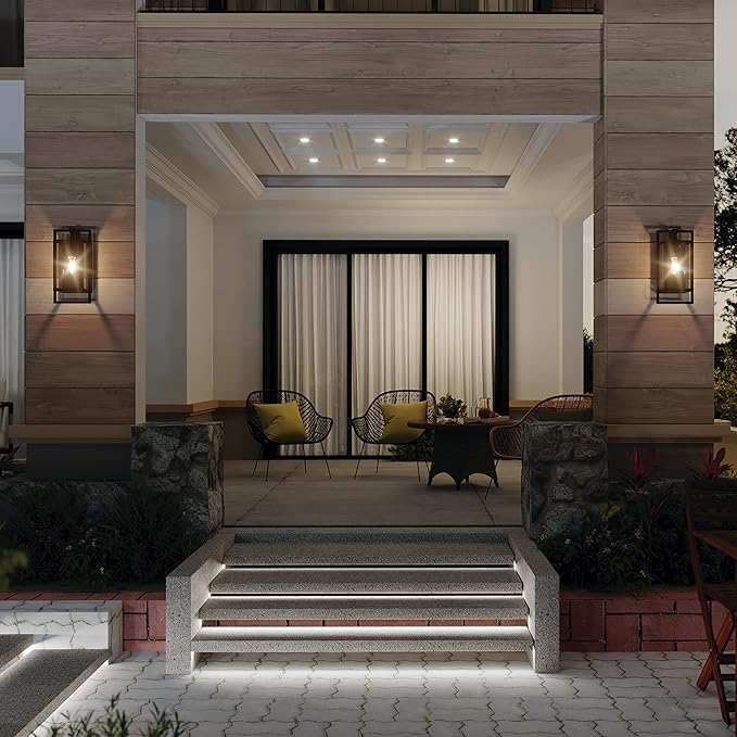 Kichler Goson 16" Outdoor Wall Light in Black, 1-Light Modern Exterior Wall Lantern with Clear Glass for Porch, Patio, Garage, (16" H x 8" W x 7" L), 59086BK
