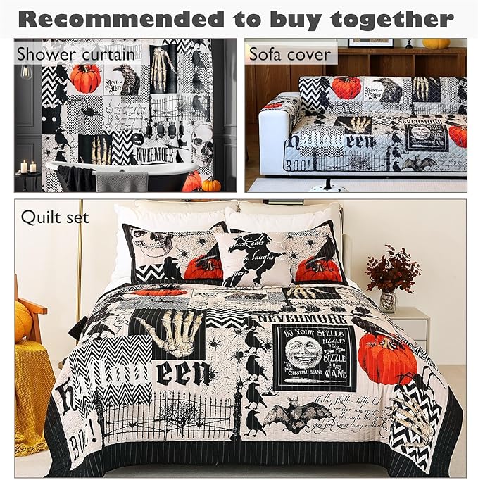 Cmfshape Halloween Skidproof Sofa Cover-Festival Sofa Slipcover with Elastic Straps-Easy Fit Slip Cover-Patchwork Washable Furniture Protector for Pets and Kids(Recliner,Black)