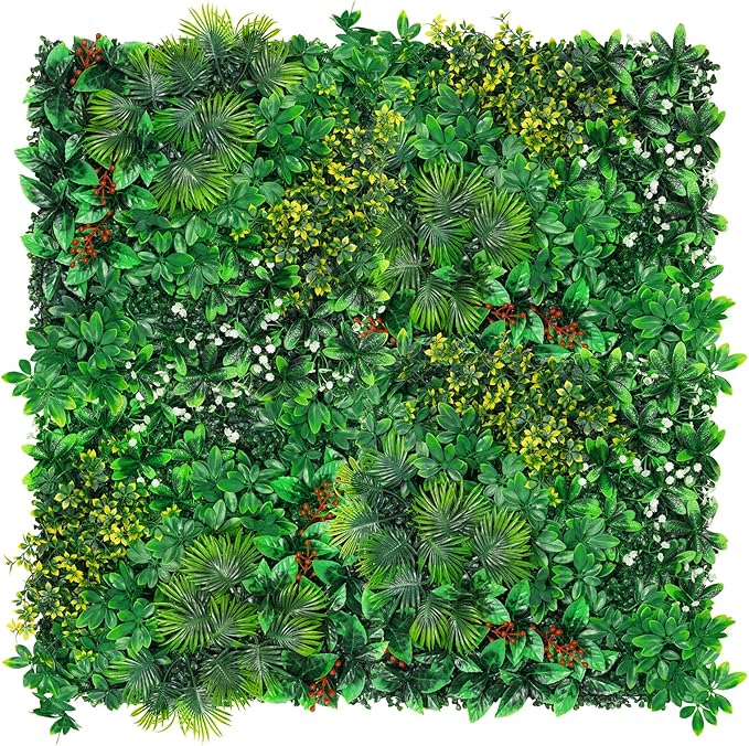 Artificial Grass Wall Panels, 20''x20'' 12pcs Boxwood Wall Panels with Tropical Leaves, Faux Greenery Privacy Fence Screen, Grass Backdrop for Outdoor Indoor Garden Birthday Wedding Decor