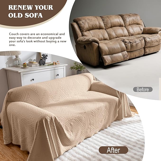 Waterproof Couch Cover, Reversible, Pet-Friendly, Washable and Anti-Slip Couch Covers for Sofa Protection with 3 Cushions, Sofa Slipcovers for Dogs and Cats (71×118in/Khaki)