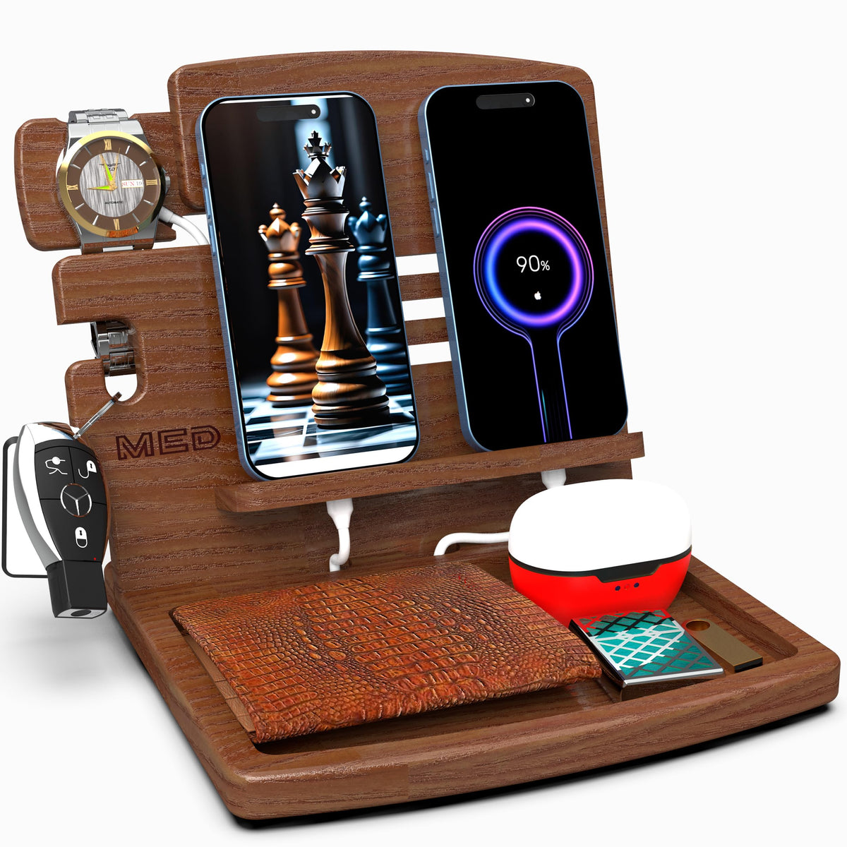 MED Wood Phone Docking Station Nightstand Desk Organizer - Image 1