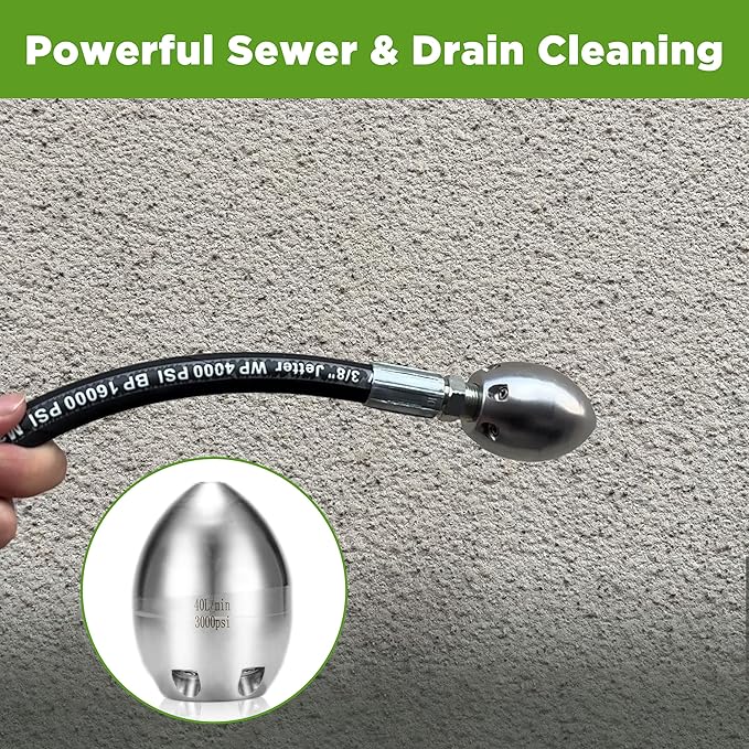 Sewer Jetter Nozzle for Pressure Washer, 3/8" NPT Internal Thread Strong Shot Jetter Head, Stainless Steel Power Washer Drain Jetter Cleaner, 3000 PSI