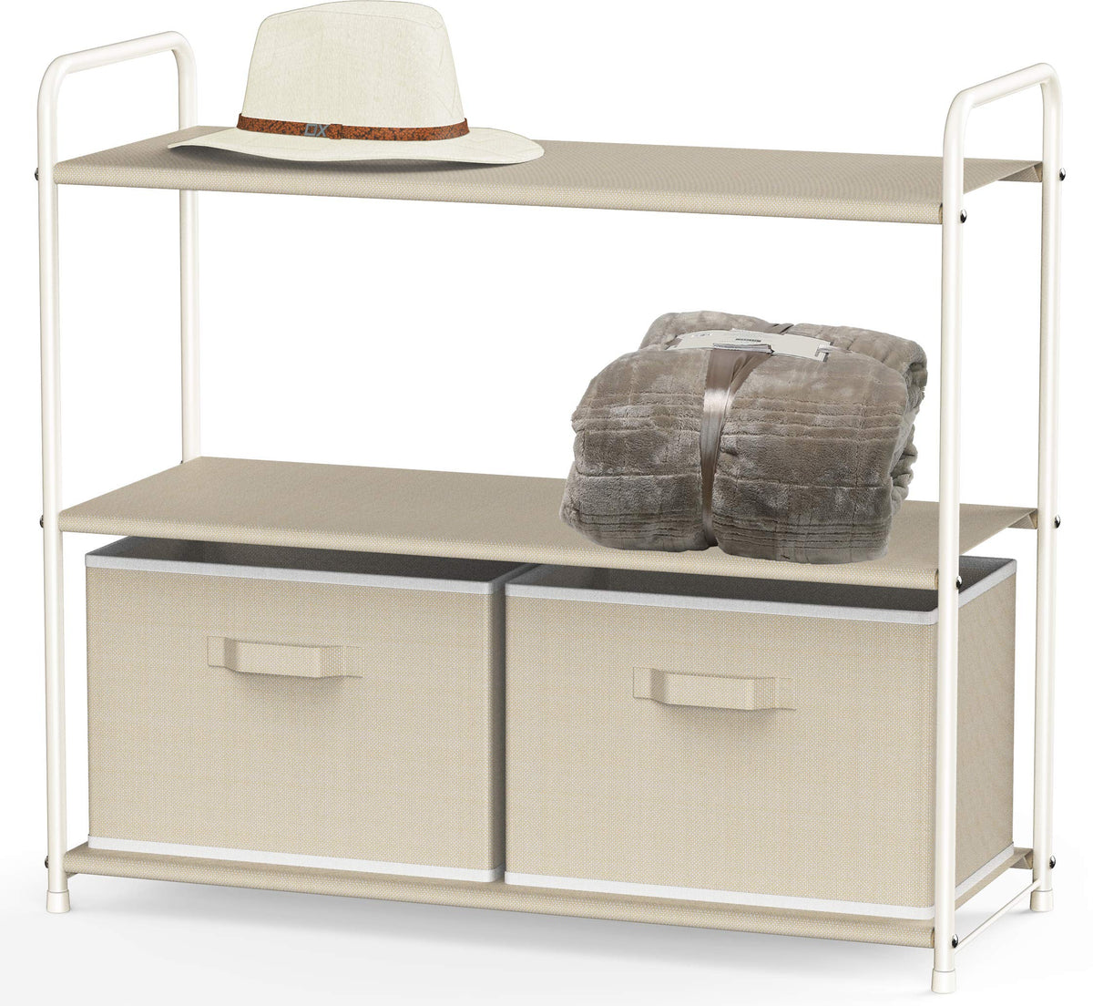 Simple Houseware 3-Tier Closet Storage with 2 Drawers, Beige - Image 1