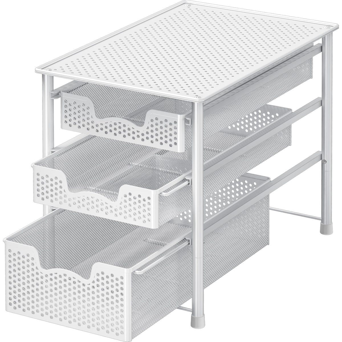 Simple Houseware 3 Tier White Alloy Steel Sliding Basket - Image 1