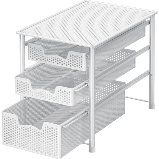 Simple Houseware 3 Tier White Alloy Steel Sliding Basket - Image 1