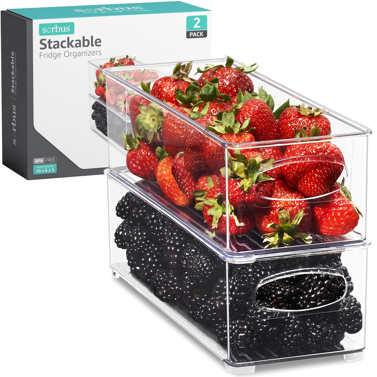 Sorbus Fridge Organizers and Storage, Clear Stackable Bins (Small - Image 1