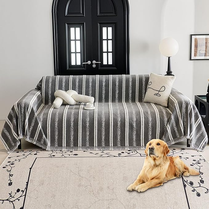 HAOMAIJIA Non Slip Couch Cover Sofa Covers for 3 Cushion Couch Washable sectional Couch Covers for Dogs pet Furniture Protector Couch Cover Blanket for Living Room (TM-Grey, 71"x134")