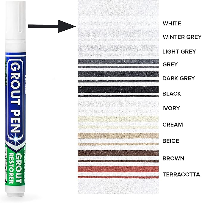Grout Pen Tile Paint Marker: Waterproof Grout Colorant and Sealer Pen to Renew, Repair, and Refresh Tile Grout - Bundle - 15mm Wide Tip Grey and 5mm Narrow Tip White