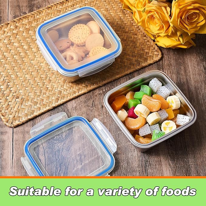 4 Pack Stainless Steel Sandwich Containers with Lids 25.4 oz Metal Food Container for Lunch Boxes with Airtight Silicone Seal for Sandwiches and Snacks(Blue)