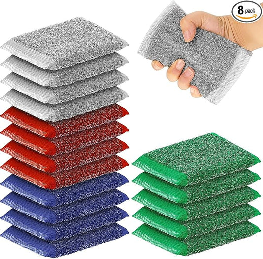 Thyle 8 Pack Steel Scrub Sponges for Dishes Non Scratch Scouring Multi Use Metal Scrubber Heavy Duty Dish Wash Kitchen Sponge for Pot Dish Washing Hard Surface Cleaning (Multicolored)