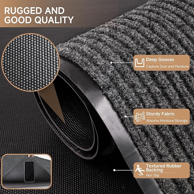 Front Door Mat Outside Entrance, 96" x 48" Sturdy Indoor Outdoor Mats for Entryway, Low Profile Welcome Doormat for Home Entrance, Non Slip Shoe Scraper Mat, Ideal for High Traffic Area
