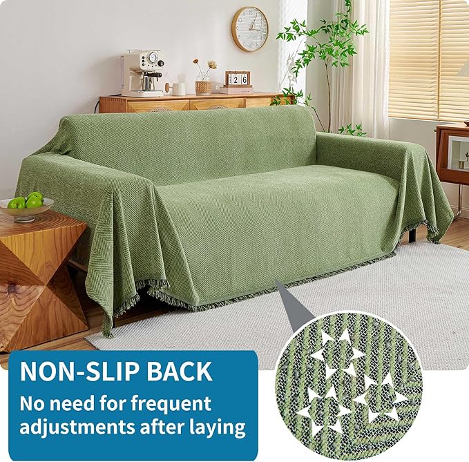 HAOMAIJIA Non Slip Couch Cover Sofa Covers for 2 Cushion Couch Washable sectional Couch Covers for Dogs pet Furniture Protector Couch Cover Blanket for Living Room (sage Green, 71"x102")