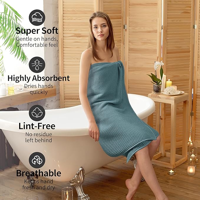 Microfiber Waffle Bath Towels, 4 Pieces, Soft, Absorbent, Fast Drying, Lint Free 430 GSM (Green)