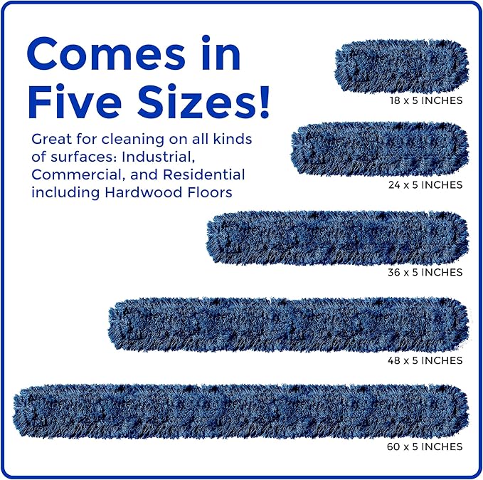Nine Forty 2-Pack 18-Inch Premium Nylon Dust Mop Replacement Head - Heavy Duty Refill for Industrial, Commercial, and Residential Cleaning - Dry Floor Duster for Hardwood Surfaces - Blue (2-Pack)