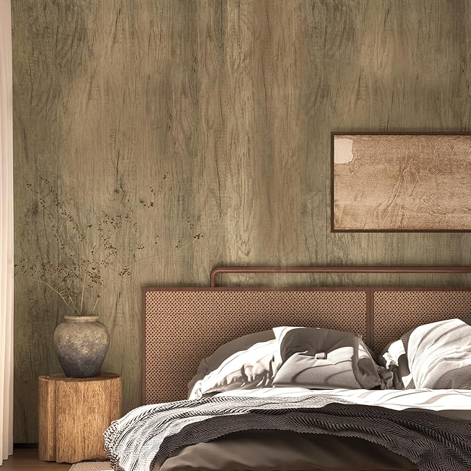 BOMENG Extra Wide Brown Wood Contact Paper Peel and Stick Wallpaper 24"x197" Self Adhesive Rustic Matte Wood Look Wallpaper Waterproof Wood Grain Vinyl Wrap Removable Walls Shelf Drawer Desk