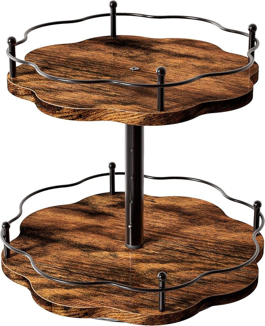 2 Tier Lazy Susan Organizer for Cabinet,11.8 Inch Height Adjustable Spice Rack Turntable,Rotating Lazy Susan for Table Top,Kitchen Countertop,Dining Table (11.8Inch10.6Inch2 Tier)
