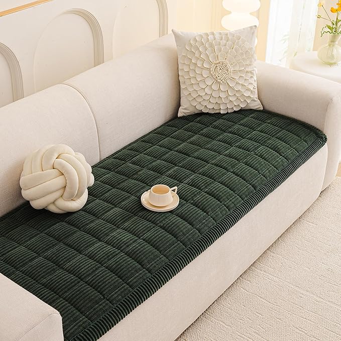 MEETSKY Couch Cover for 3 Cushion Couch Sofa, Sofa Covers for Dogs Washable, Non-Slip Sofa Protector Pet Friendly Dog Mats for Couches Soft Furniture Covers, 27.6" x 82.7", Moss Green