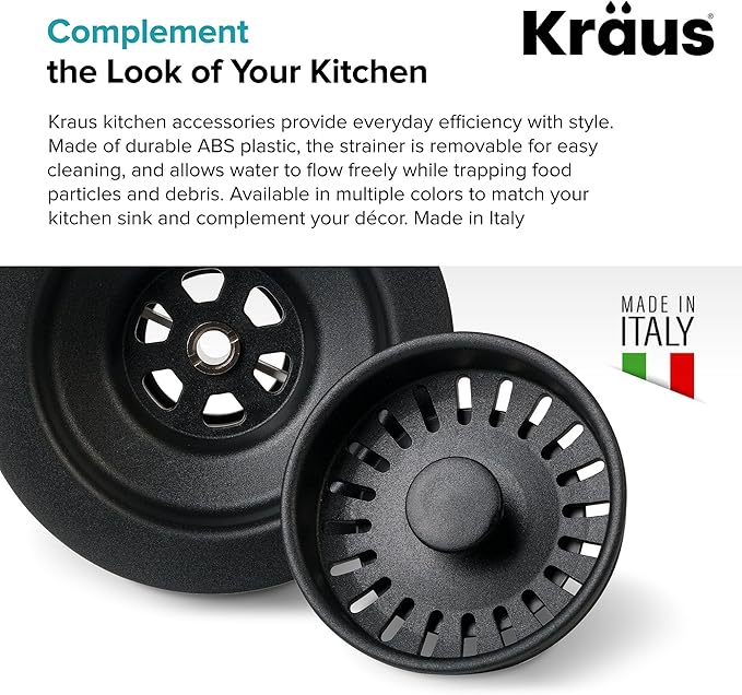 Kraus Kitchen Sink Strainer for 3.5-Inch Drain Openings in Black, PST1-BL